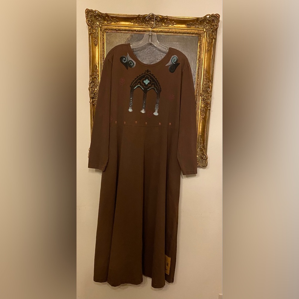 Blue Fish Long Sleeve Brown Dress with original Art of Trees from 1996 - Picture 4 of 10